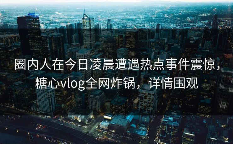 圈内人在今日凌晨遭遇热点事件震惊，糖心vlog全网炸锅，详情围观